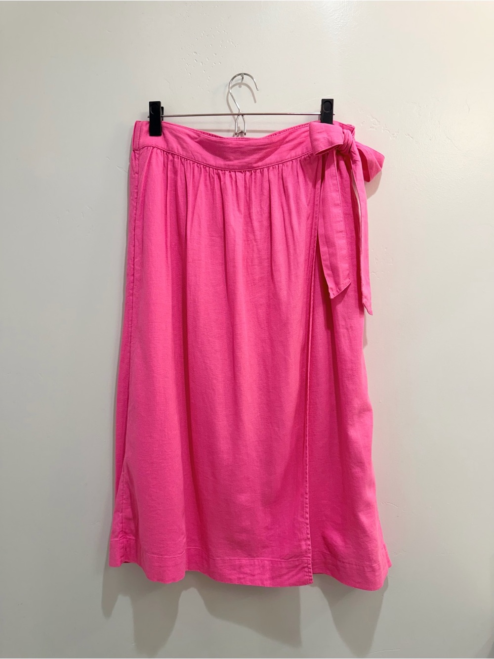 A New Day Pink Linen Blend Wrap Crossover Midi Skirt Side Tie Size Women’s Med - Picture 4 of 15